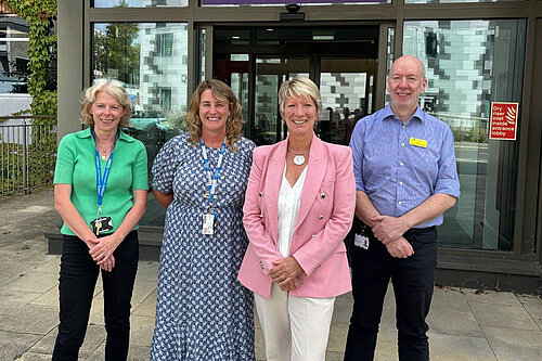 Pippa Heylings outside Cambridge Clinical Research Centre