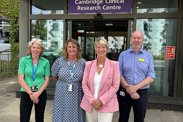 Pippa Heylings outside Cambridge Clinical Research Centre